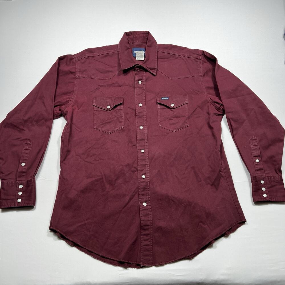 Vintage Wrangler Brushpopper Pearl Snap Western Cowboy Size XL 17-34 Mens
